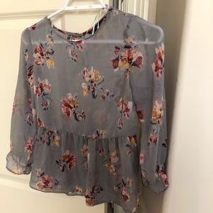 Zara Floral Chiffon Peplum Blouse, Gold Buttons